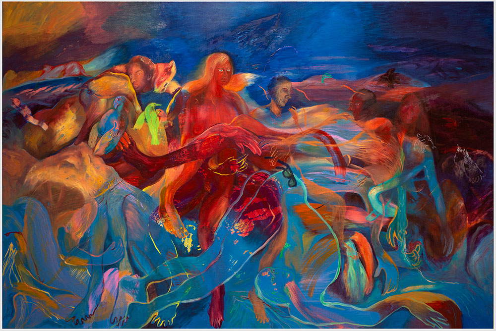 Francesca Banchelli, Learning from rocks before the past eats us (2019-2020; olio e acrilico su lino, 195 x 130 cm) Francesca Banchelli, Learning from rocks before the past eats us (2019-2020; olio e acrilico su lino, 195 x 130 cm)