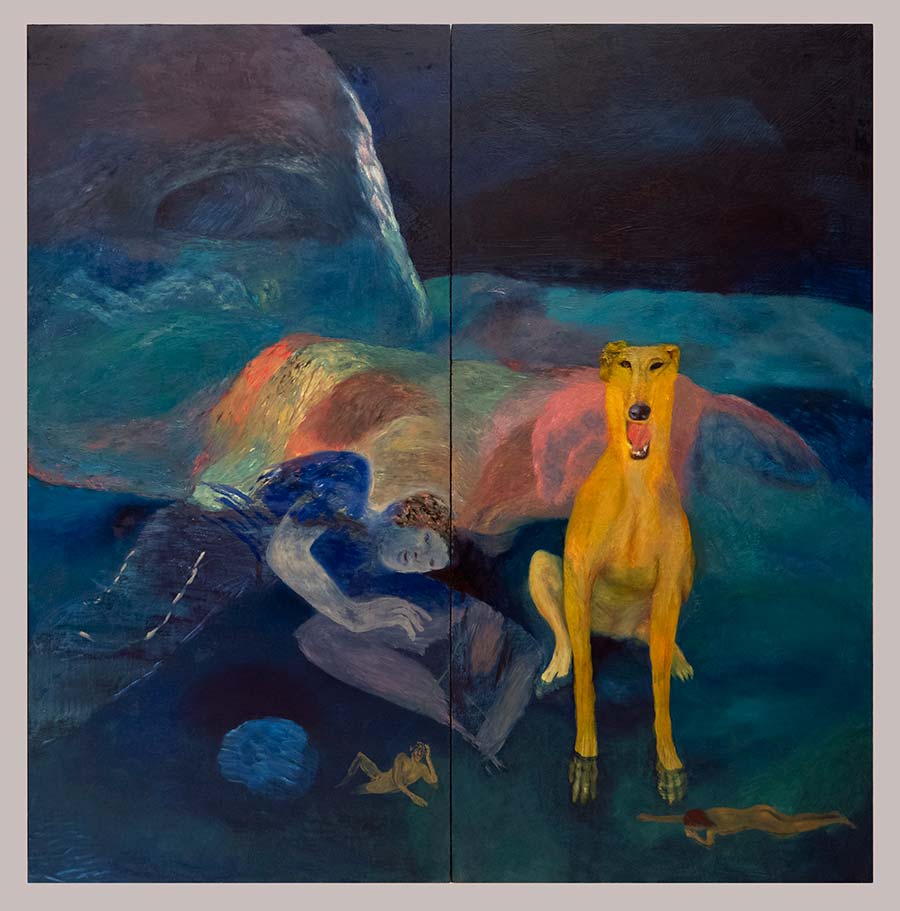 Francesca Banchelli, Pietas (2021; olio, pigmenti e inchiostro indiano su tavole di legno, 120 x 125 cm) Francesca Banchelli, Pietas (2021; olio, pigmenti e inchiostro indiano su tavole di legno, 120 x 125 cm)