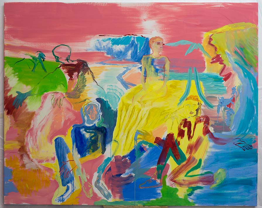 Francesca Banchelli, Up the river they come, down the river they go (2017; olio e acrilico su lino, 160 x 130 cm) Francesca Banchelli, Up the river they come, down the river they go (2017; olio e acrilico su lino, 160 x 130 cm)