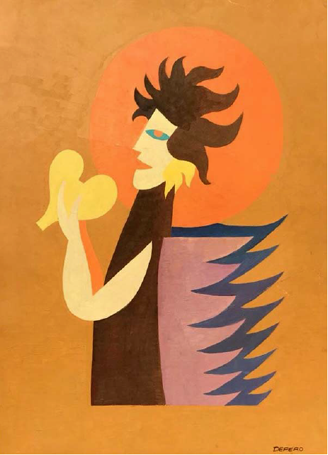 Fortunato Depero, Ángel para el cabaret del diablo (1921-1922; óleo sobre cartón; colección privada). Por concesión de las galerías Leo, Monza &copy; F. Depero por cortesía del Archivo Depero