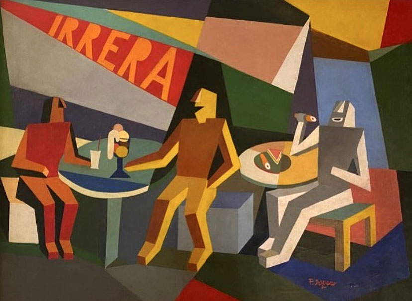 Fortunato Depero, Caff&egrave; Irrera (1926-1927; óleo sobre lienzo; Colección particular). Por concesión de las galerías Leo, Monza &copy; F. Depero por cortesía del Archivo Depero