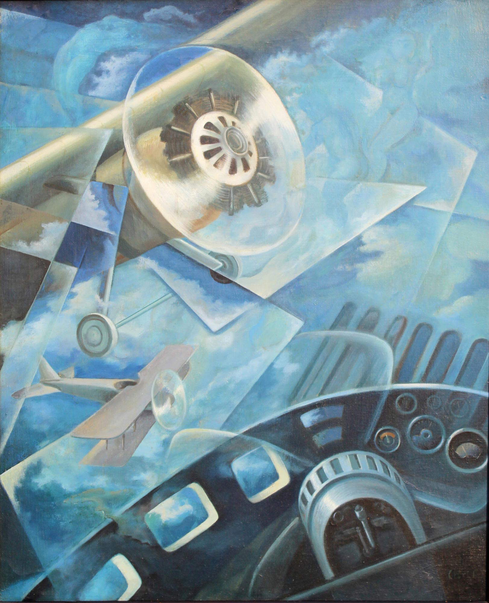 Tulio Crali, Pasión en las nubes (óleo sobre lienzo; colección privada)