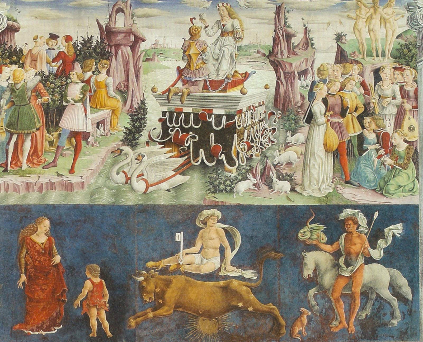 Francesco del Cossa, Parte superiore del Mese di Aprile. Affresco nel Salone di Schifanoia a Ferrara (1469)