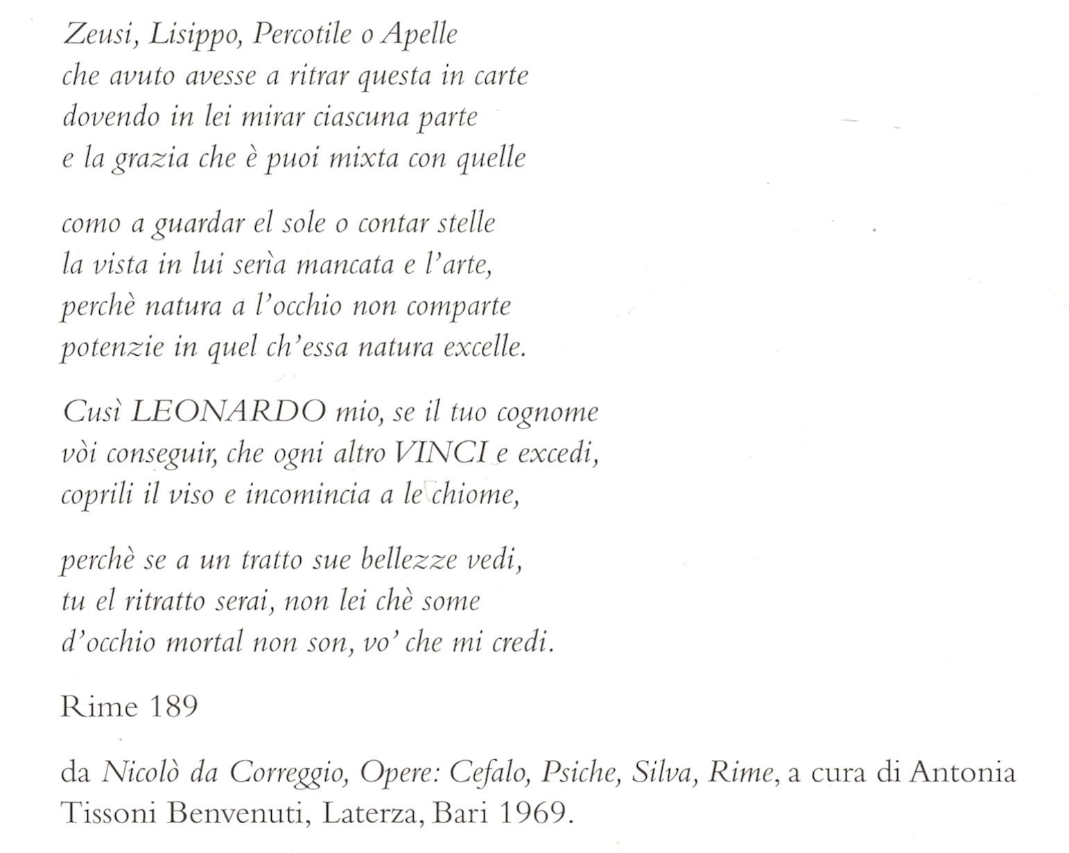 Sonetto di Nicol&ograve; da Correggio al suo amico Leonardo da Vinci.