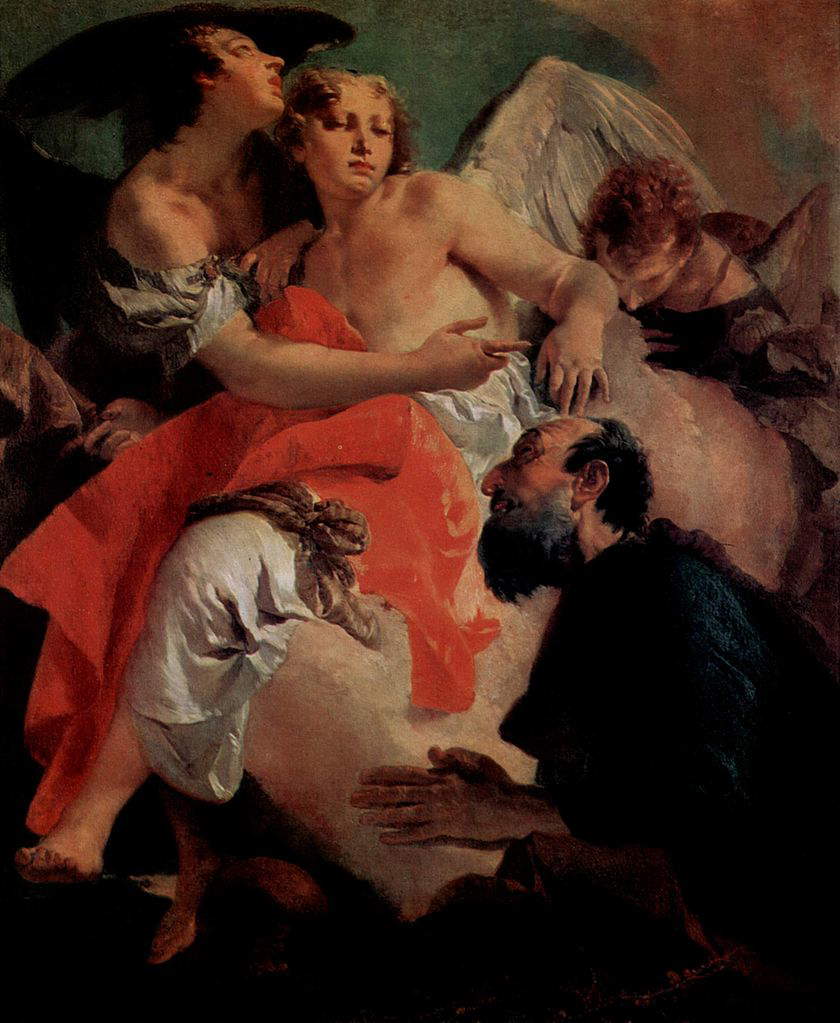 Giambattista Tiepolo, Abraham et les anges (1743 ; huile sur toile, 140 x 120 cm ; Venise, Scuola Grande di San Rocco)