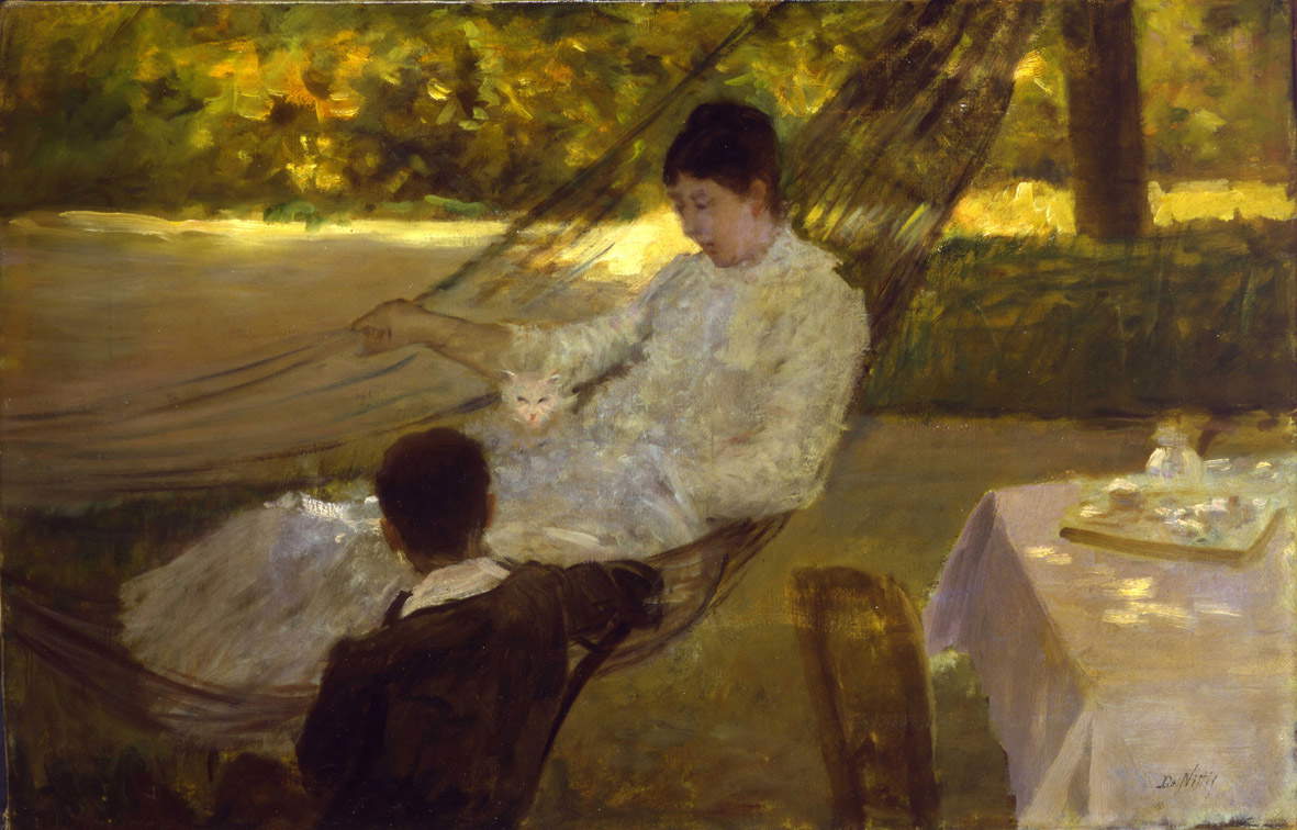 Giuseppe De Nittis, Le hamac (1884 ; huile sur toile, 65 x 42 cm ; Gênes, Raccolte Frugone)