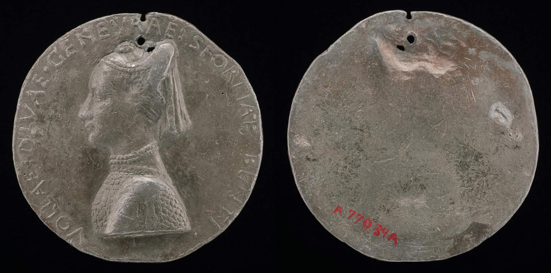 Antonio Marescotti (attribuita), Medaglia di Ginevra Sforza (1464 circa; piombo, diametro 85,7 mm; Washington, National Gallery of Art)