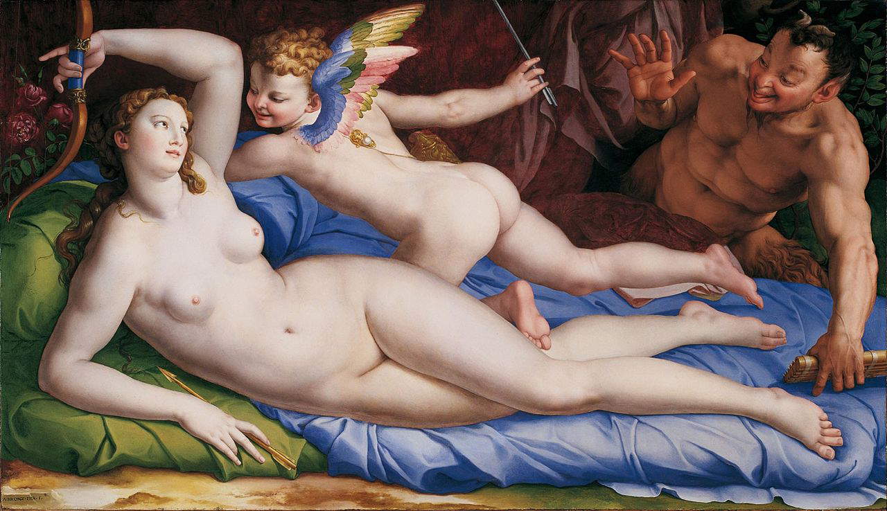Bronzino, Vénus, Cupidon et un satyre (vers 1553-1555 ; huile sur panneau, 135 x 231 cm ; Rome, Galleria Colonna) Bronzino, Vénus, Cupidon et un satyre (vers 1553-1555 ; huile sur panneau, 135 x 231 cm ; Rome, Galleria Colonna)