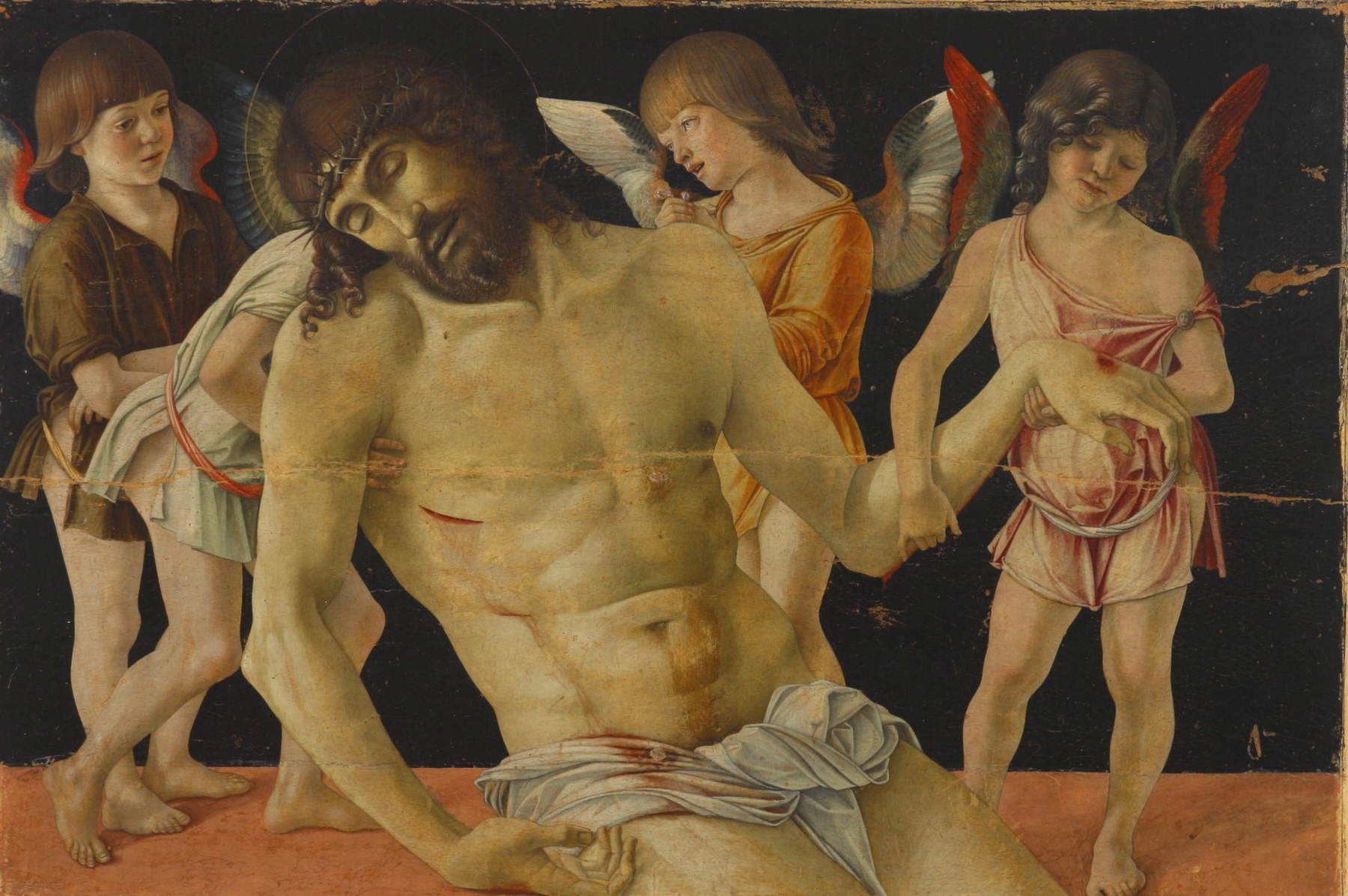 Giovanni Bellini, Christ in Pity (c. 1474; tempera on panel, 80.5 x 120 cm; Rimini, City Museum) Giovanni Bellini, Christ in Pity (c. 1474; tempera on panel, 80.5 x 120 cm; Rimini, City Museum)