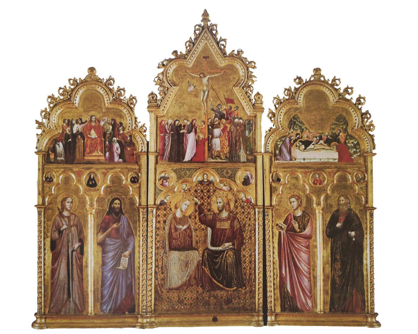 Giuliano da Rimini Polyptych with the Coronation of the Virgin, Four Saints and Scenes from the Passion (c. 1320; panel, 190.5 x 205 cm; Rimini, City Museum) Giuliano da Rimini Polyptych with the Coronation of the Virgin, Four Saints and Scenes from the Passion (c. 1320; panel, 190.5 x 205 cm; Rimini, City Museum)