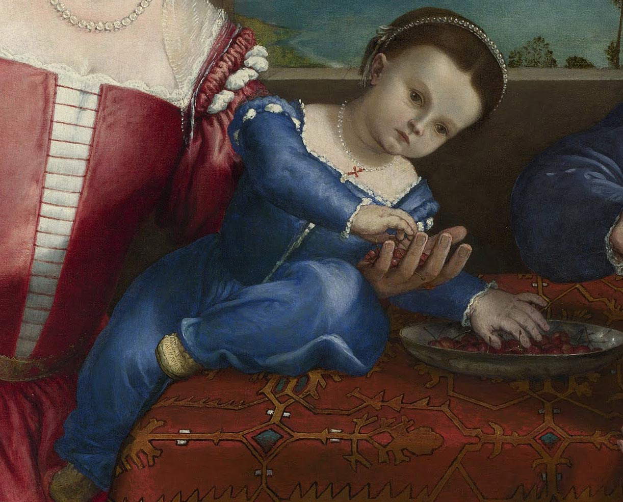 Lorenzo Lotto, Ritratto di Giovanni della Volta con moglie e figli, dettaglio Lorenzo Lotto, Ritratto di Giovanni della Volta con moglie e figli, dettaglio