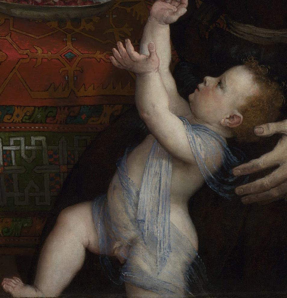 Lorenzo Lotto, Ritratto di Giovanni della Volta con moglie e figli, dettaglio Lorenzo Lotto, Ritratto di Giovanni della Volta con moglie e figli, dettaglio