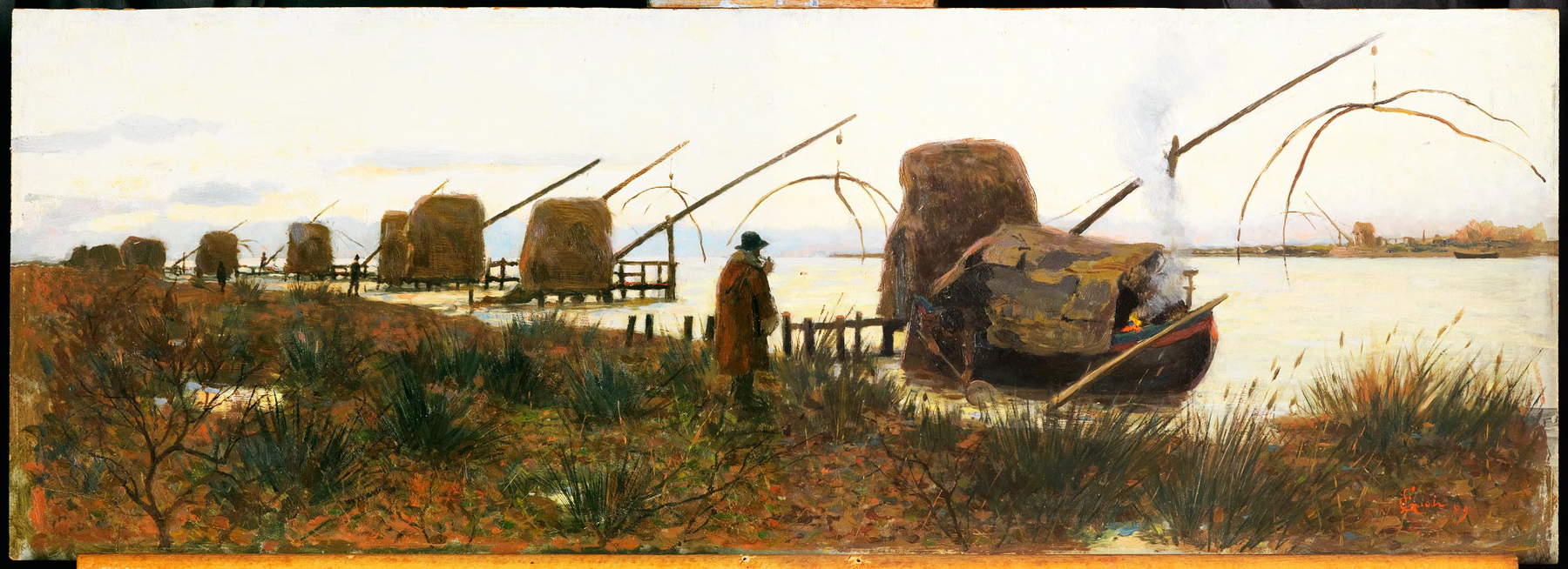 Francesco Gioli, Scales at Bocca d'Arno (1889; oil on cardboard, 25 x 70 cm; Florence, Fondazione Cassa di Risparmio) Francesco Gioli, Scales at Bocca d'Arno (1889; oil on cardboard, 25 x 70 cm; Florence, Fondazione Cassa di Risparmio)