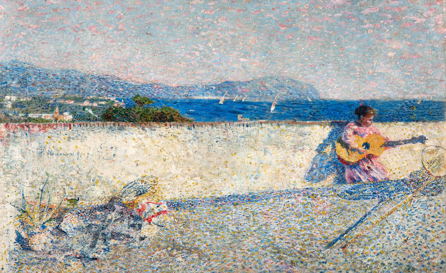 Plinio Nomellini, The Gulf of Genoa or Ligurian Marina (1891; oil on canvas, 58.5 x 95.8 cm; Tortona, Pinacoteca  Plinio Nomellini, The Gulf of Genoa or Ligurian Marina (1891; oil on canvas, 58.5 x 95.8 cm; Tortona, Pinacoteca