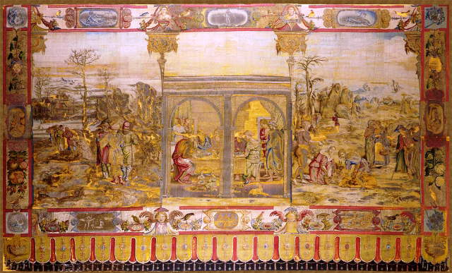 Werkstätten von Jan Rost und Nicolas Karcher nach Karikaturen von Francesco Bachiacca, Dezember, Januar, Februar (1550-1553; Wandteppich, 263 × 425 cm; Florenz, Uffizien, Galerie der Statuen und Gemälde, Inv. Wandteppiche, Nr. 526, 524, 527, 525) Werkstätten von Jan Rost und Nicolas Karcher nach Karikaturen von Francesco Bachiacca, Dezember, Januar, Februar (1550-1553; Wandteppich, 263 × 425 cm; Florenz, Uffizien, Galerie der Statuen und Gemälde, Inv. Wandteppiche, Nr. 526, 524, 527, 525)