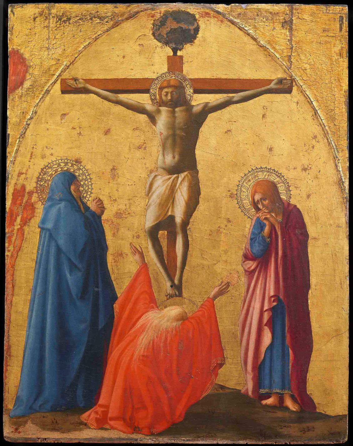 Masaccio, Crucifixión (1426; panel, 83 x 63 cm; Nápoles, Museo e Real Bosco di Capodimonte) Masaccio, Crucifixión (1426; panel, 83 x 63 cm; Nápoles, Museo e Real Bosco di Capodimonte)