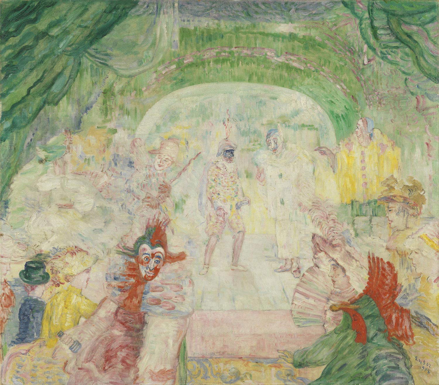 James Ensor, Theater of Masks (1908; oil on canvas, 72 x 86 cm; Madrid, Museo Thyssen-Bornemisza) James Ensor, Theater of Masks (1908; oil on canvas, 72 x 86 cm; Madrid, Museo Thyssen-Bornemisza)