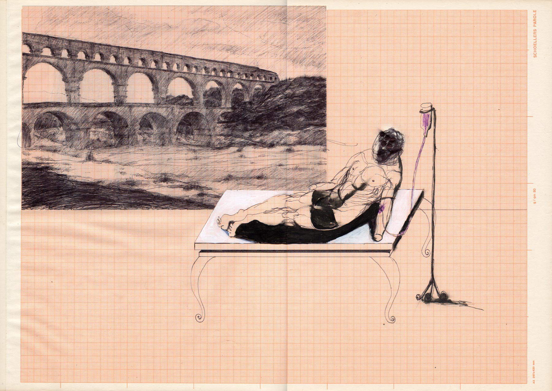 Riccardo Gemma, Figure dans le paysage (2006 ; biros et tempera, 29,7 x 42 cm) Riccardo Gemma, Figure dans le paysage (2006 ; biros et tempera, 29,7 x 42 cm)