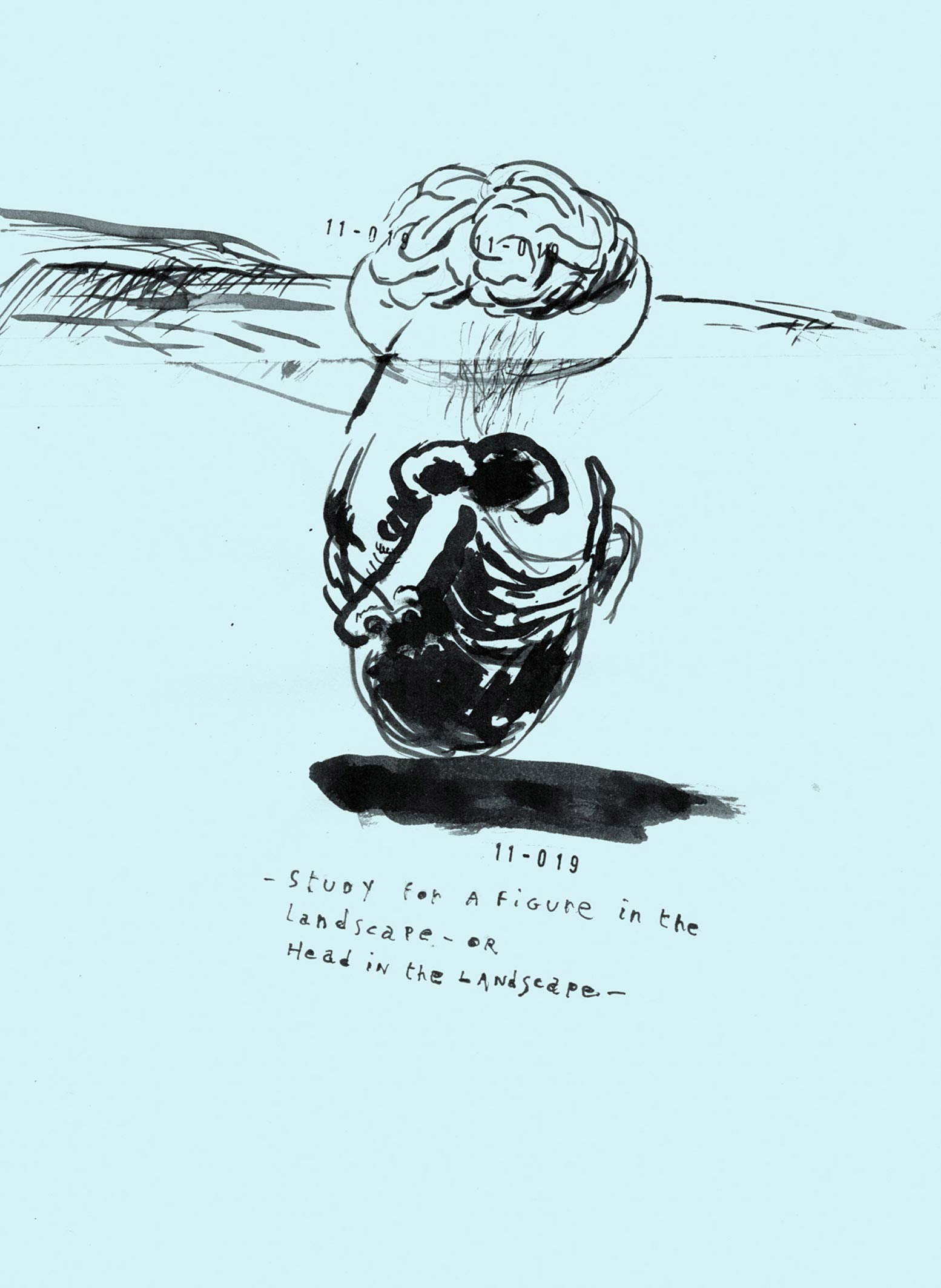 Riccardo Gemma, Tête dans le paysage (2019 ; encre, 29,7 x 21 cm). Riccardo Gemma, Tête dans le paysage (2019 ; encre, 29,7 x 21 cm).