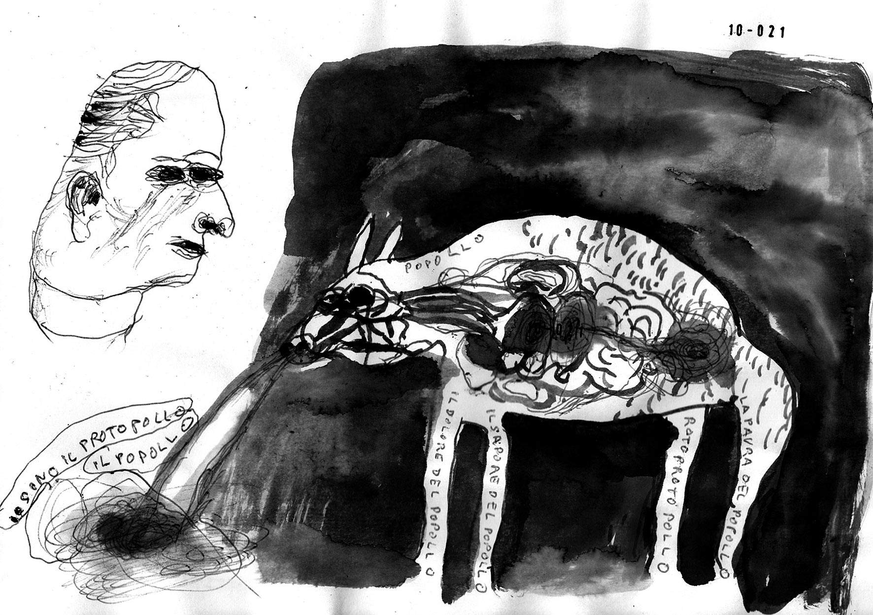 Riccardo Gemma, Io sono il protopollo (2021 ; biros et encre, 21 x 29,7 cm) Riccardo Gemma, Io sono il protopollo (2021 ; biros et encre, 21 x 29,7 cm)