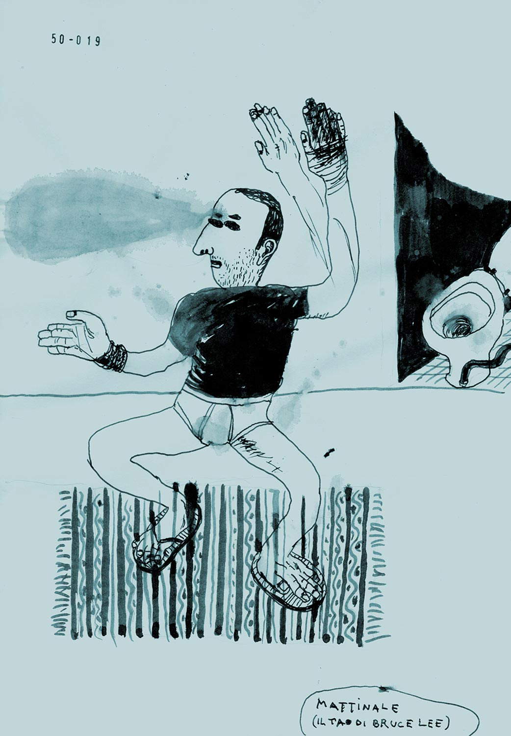 Riccardo Gemma, Mattinale (Le Tao de Bruce Lee) (2019 ; encre, 29,7 x 21 cm) Riccardo Gemma, Mattinale (Le Tao de Bruce Lee) (2019 ; encre, 29,7 x 21 cm)
