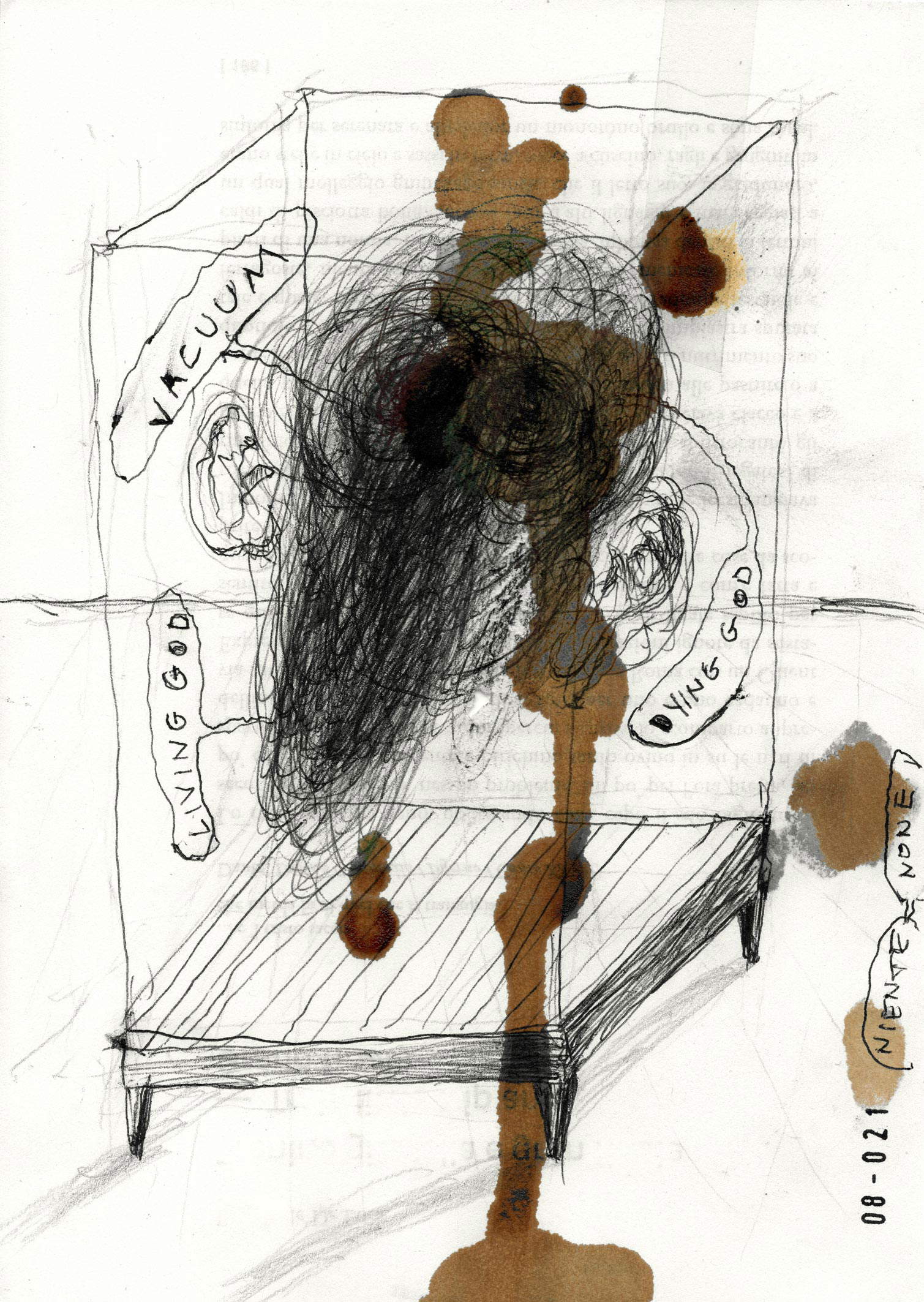 Riccardo Gemma, Nothing (outline) (2021 ; biros et sauce soja, 21 x 15 cm) Riccardo Gemma, Nothing (outline) (2021 ; biros et sauce soja, 21 x 15 cm)
