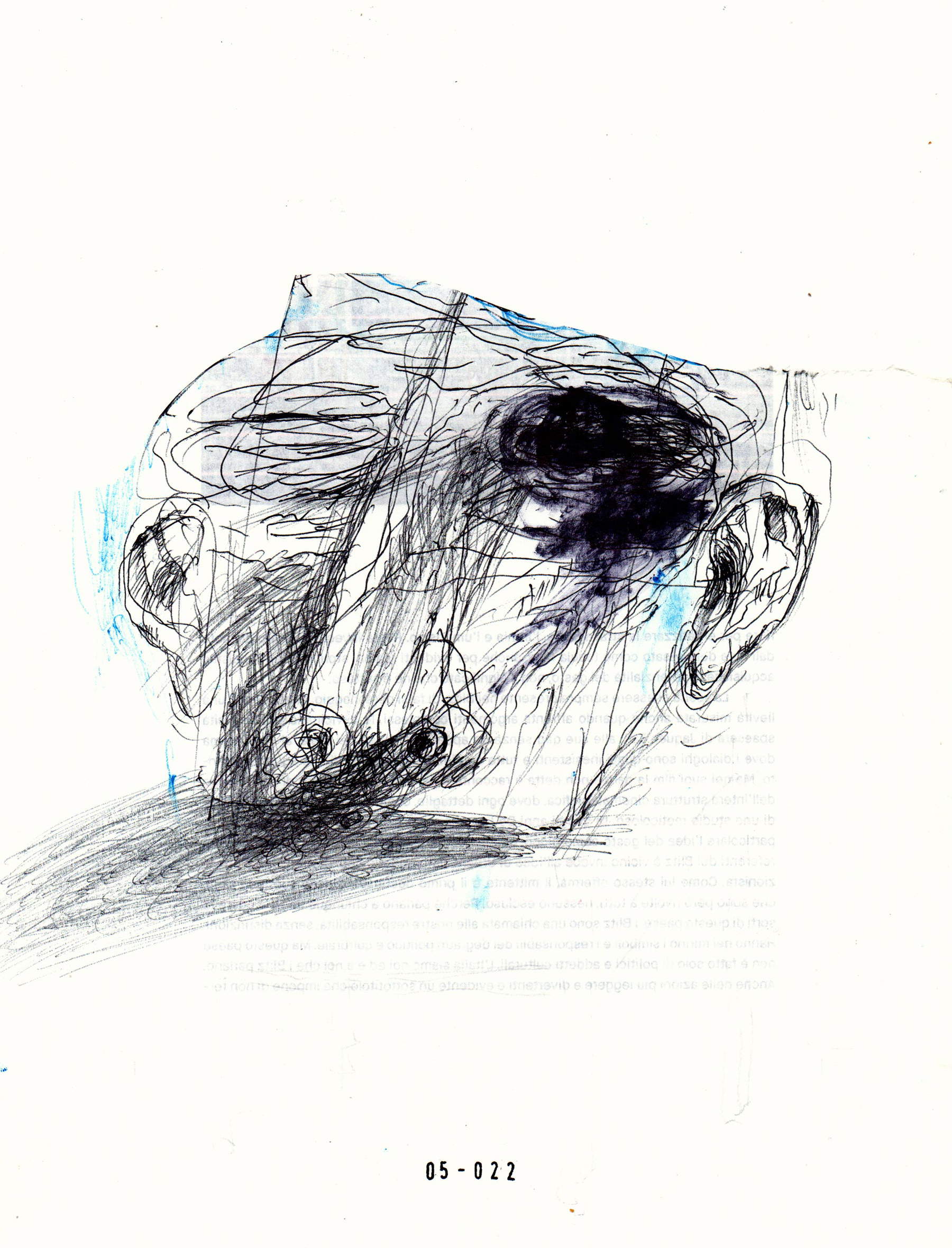 Riccardo Gemma, Tête (masque de mort) (2022 ; biros et feutre, 29,7 x 21 cm) Riccardo Gemma, Tête (masque de mort) (2022 ; biros et feutre, 29,7 x 21 cm)