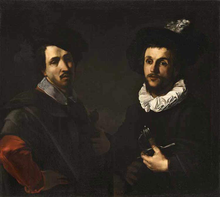 Bartolomeo Manfredi, Ritratto di due amici (olio su tela, 98,5 × 110,5 cm; Collezione privata) Bartolomeo Manfredi, Ritratto di due amici (olio su tela, 98,5 × 110,5 cm; Collezione privata)