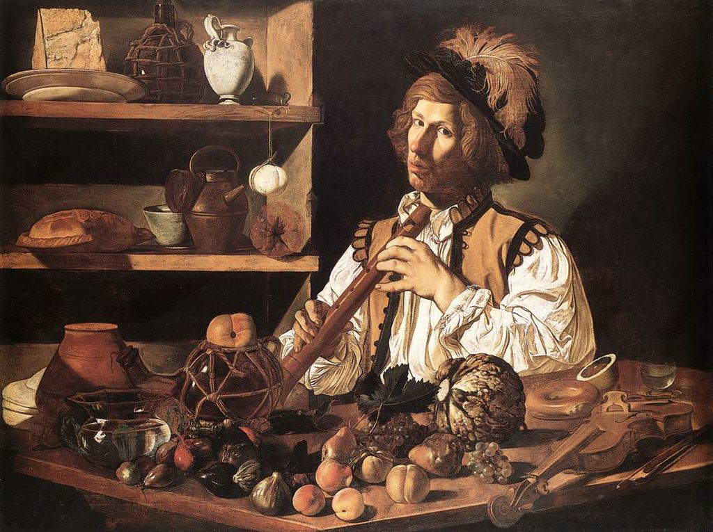 Francesco Boneri detto Cecco del Caravaggio, Flautista (olio su tela, 103 × 138 cm; Oxford, Ashmolean Museum, University of Oxford) Francesco Boneri detto Cecco del Caravaggio, Flautista (olio su tela, 103 × 138 cm; Oxford, Ashmolean Museum, University of Oxford)