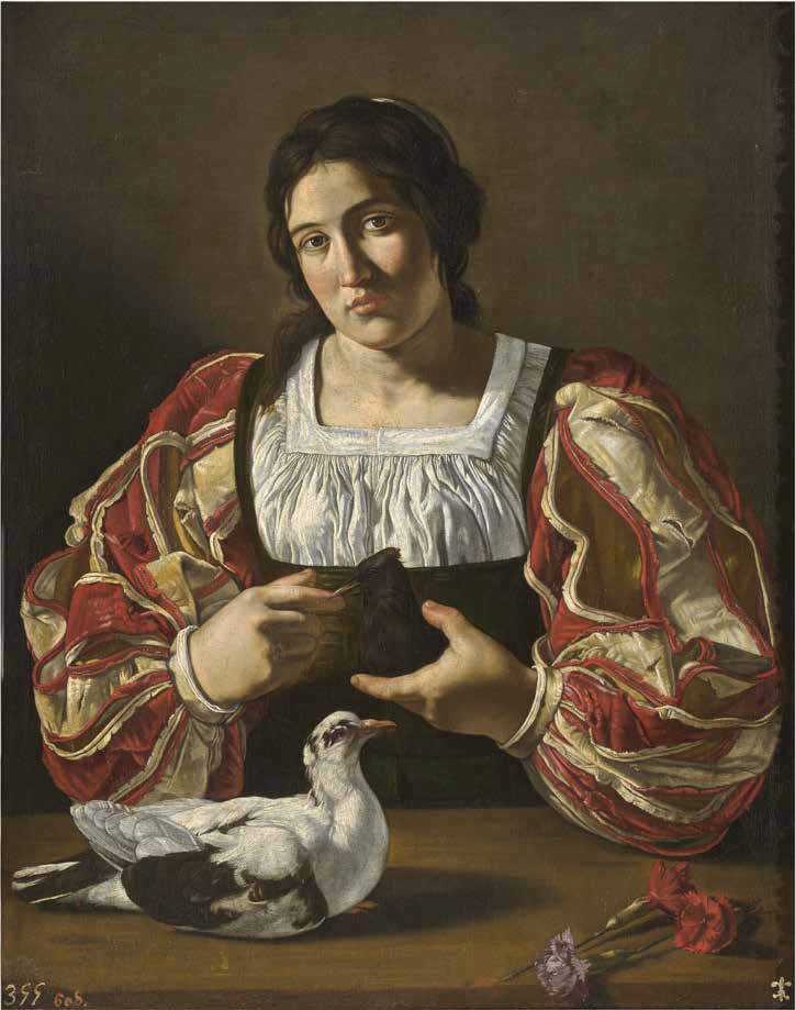Francesco Boneri detto Cecco del Caravaggio, Ragazza con colombe (olio su tela, 66 × 47 cm; Madrid, Museo Nacional del Prado, inv. P000148) Francesco Boneri detto Cecco del Caravaggio, Ragazza con colombe (olio su tela, 66 × 47 cm; Madrid, Museo Nacional del Prado, inv. P000148)