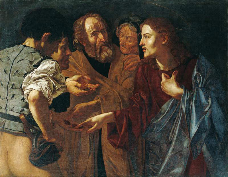 Francesco Boneri detto Cecco del Caravaggio, Tributo della moneta (olio su tela, 112,5 × 145 cm; Vienna, Kunsthistorisches Museum, Picture Gallery) Francesco Boneri detto Cecco del Caravaggio, Tributo della moneta (olio su tela, 112,5 × 145 cm; Vienna, Kunsthistorisches Museum, Picture Gallery)