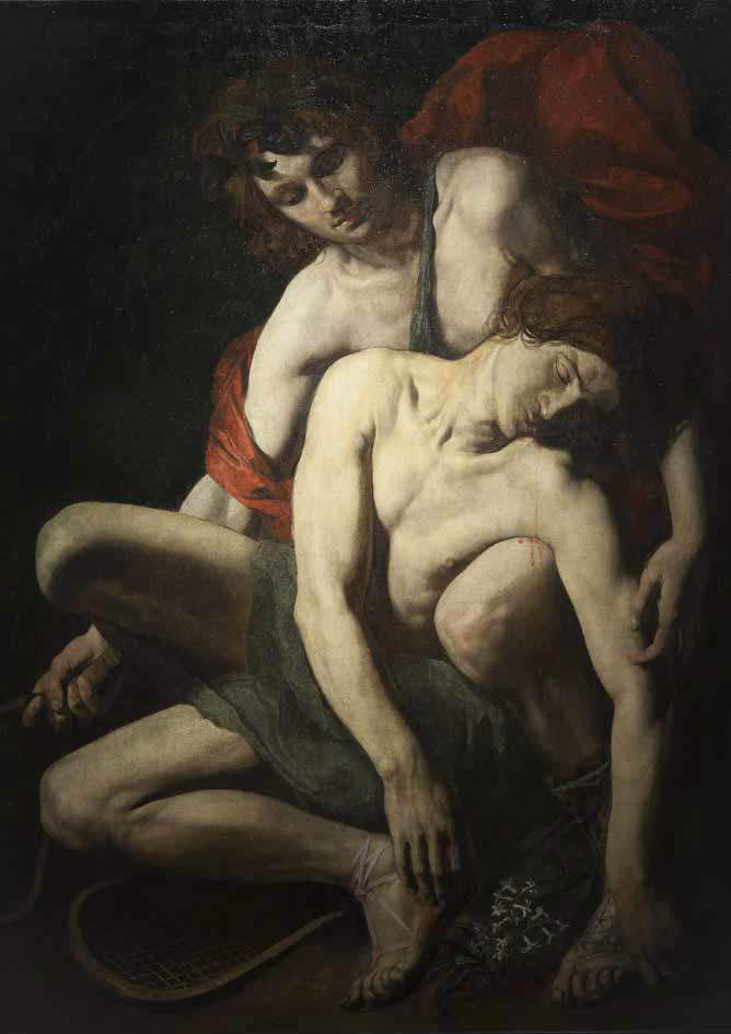 Valentin de Boulogne, Morte di Giacinto (olio su tela, 132 × 91,2 cm; Cherbourg-en-Cotentin, Musée Thomas Henry) Valentin de Boulogne, Morte di Giacinto (olio su tela, 132 × 91,2 cm; Cherbourg-en-Cotentin, Musée Thomas Henry)