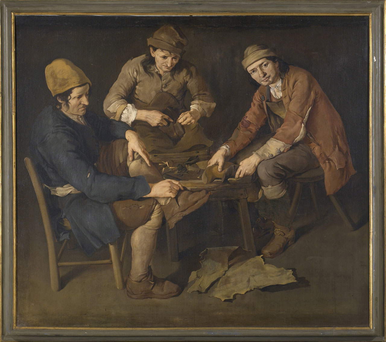 Giacomo Ceruti, Cobblers (vers 1730-1733 ; huile sur toile, 170 × 194,5 cm ; Brescia, Pinacothèque Tosio Martinengo, inv. DI 1774) Giacomo Ceruti, Cobblers (vers 1730-1733 ; huile sur toile, 170 × 194,5 cm ; Brescia, Pinacothèque Tosio Martinengo, inv. DI 1774)