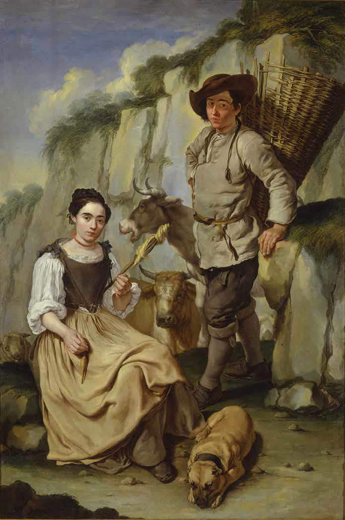 Giacomo Ceruti, Spinatrice e pastore con gerla (vers 1760-1765 ; huile sur toile, 218 × 143 cm ; Milan, Pinacothèque du château Sforzesco, inv. 603) Giacomo Ceruti, Spinatrice e pastore con gerla (vers 1760-1765 ; huile sur toile, 218 × 143 cm ; Milan, Pinacothèque du château Sforzesco, inv. 603)