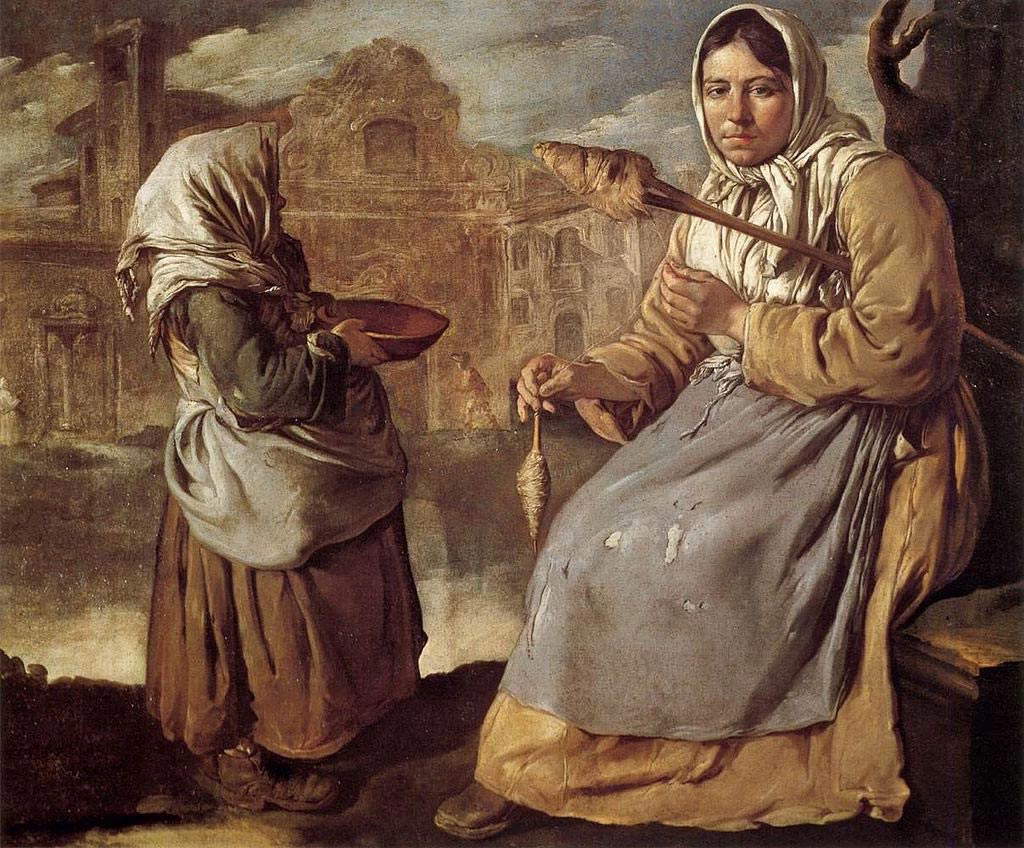 Giacomo Ceruti, Fileuse et petite mendiante (vers 1730-1733 ; huile sur toile, 132 × 152 cm ; collection privée) Giacomo Ceruti, Fileuse et petite mendiante (vers 1730-1733 ; huile sur toile, 132 × 152 cm ; collection privée)