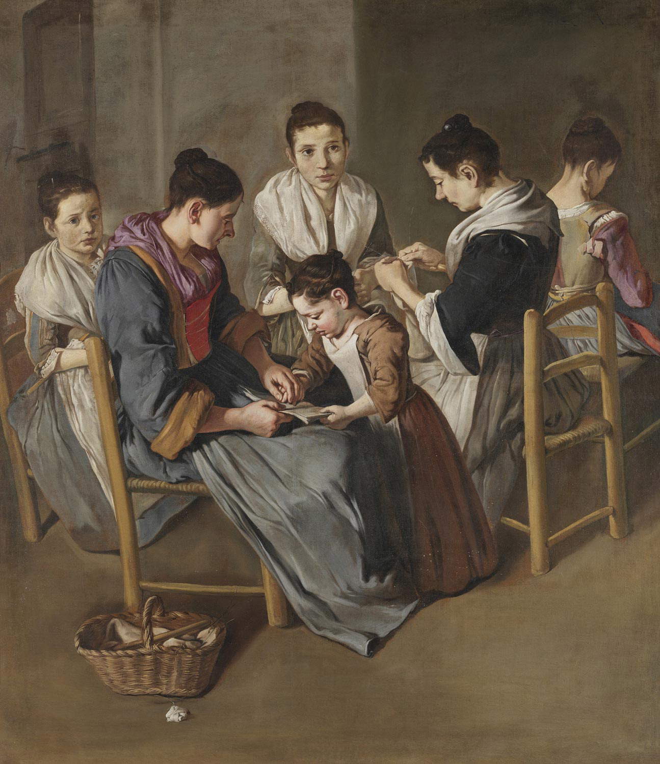 Giacomo Ceruti, École de couture (vers 1720-1725 ; huile sur toile, 194 × 170,5 cm ; Brescia, Pinacothèque Tosio Martinengo, inv. DI 1773) Giacomo Ceruti, École de couture (vers 1720-1725 ; huile sur toile, 194 × 170,5 cm ; Brescia, Pinacothèque Tosio Martinengo, inv. DI 1773)