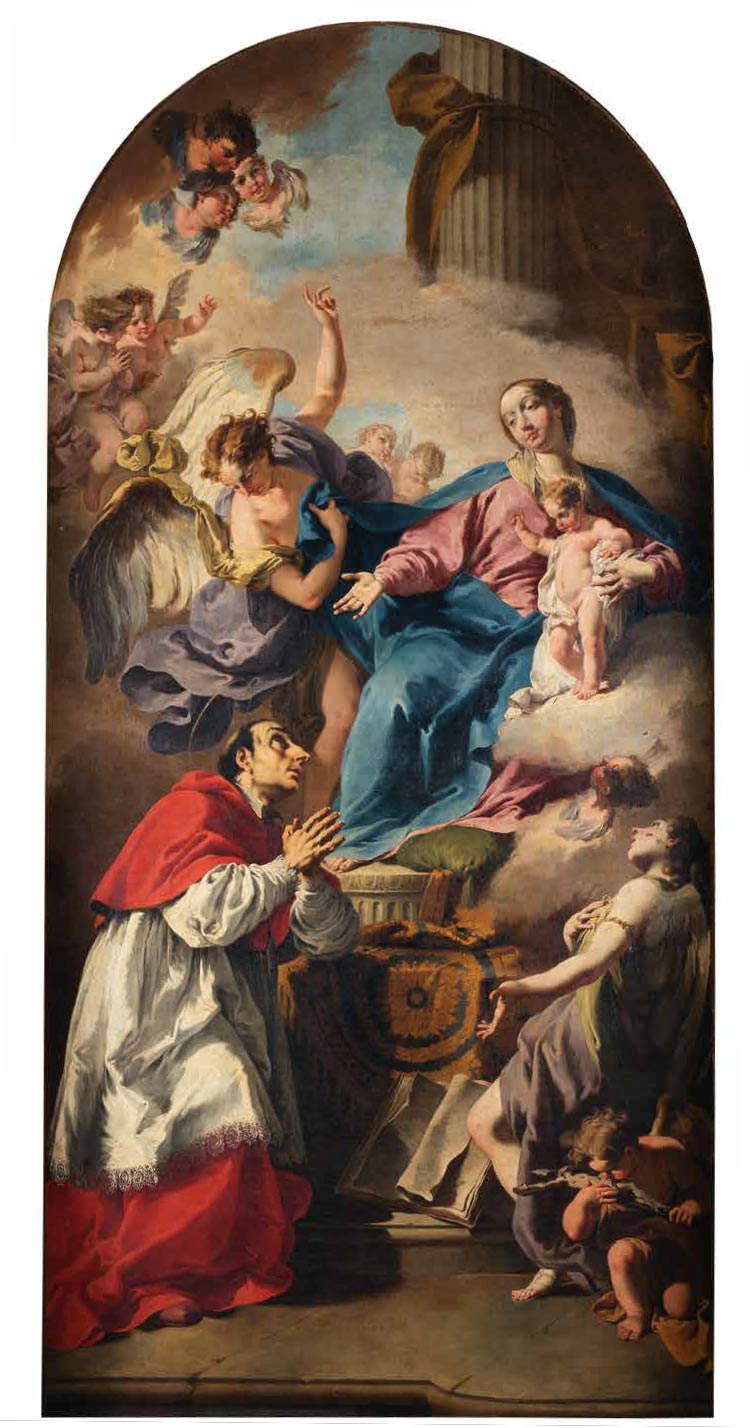 Giovanni Battista Pittoni, Vierge à l'enfant avec saint Charles Borromée (vers 1738 ; huile sur toile, 368 × 177 cm ; Brescia, église Santa Maria della Pace) Giovanni Battista Pittoni, Vierge à l'enfant avec saint Charles Borromée (vers 1738 ; huile sur toile, 368 × 177 cm ; Brescia, église Santa Maria della Pace)