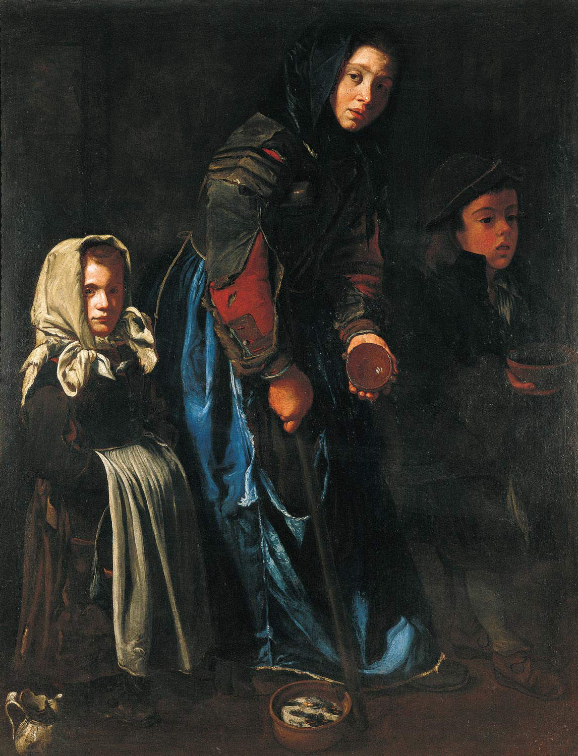 Maître de la toile de jean, Mère mendiante avec deux enfants (vers 1675-1700 ; huile sur toile, 152 × 117 cm ; Paris, Galerie Canesso) Maître de la toile de jean, Mère mendiante avec deux enfants (vers 1675-1700 ; huile sur toile, 152 × 117 cm ; Paris, Galerie Canesso)