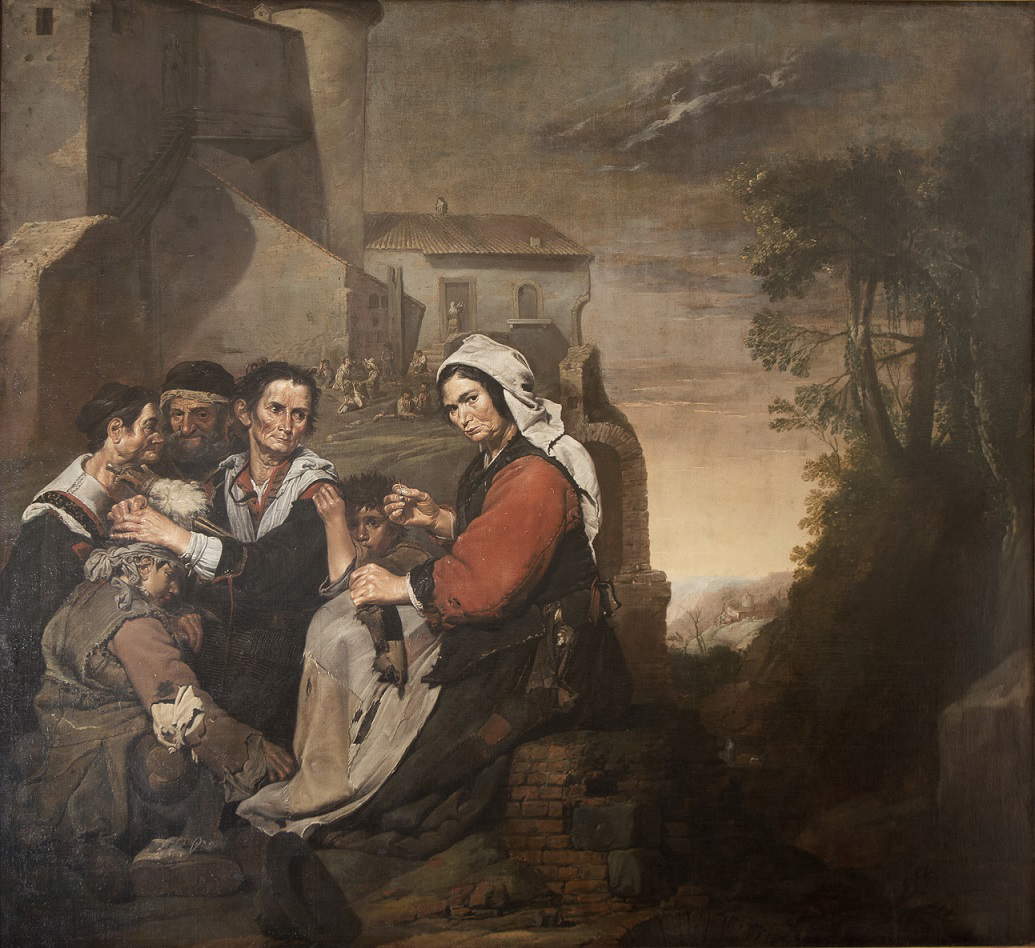 Anonyme actif entre la Lombardie et la Vénétie, Popolani all'aperto (vers 1690-1700 ; huile sur toile, 193 × 213 cm ; collection privée) Anonyme actif entre la Lombardie et la Vénétie, Popolani all'aperto (vers 1690-1700 ; huile sur toile, 193 × 213 cm ; collection privée)