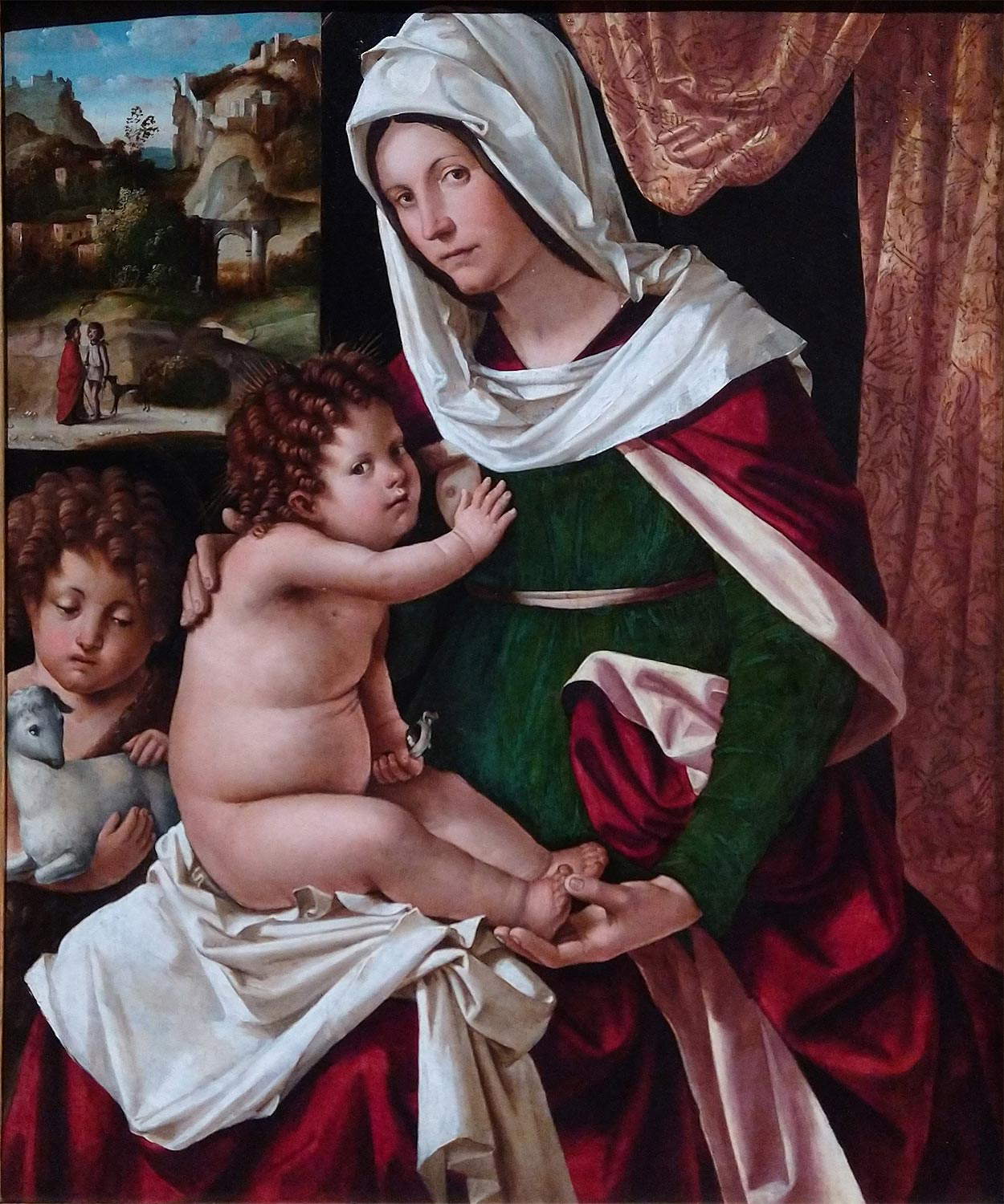 Altobello Melone, Madonna and Child with Little Saint John (c. 1510; oil on panel, 53.8 x 66.4 cm; Bergamo, Accademia Carrara) Altobello Melone, Madonna and Child with Little Saint John (c. 1510; oil on panel, 53.8 x 66.4 cm; Bergamo, Accademia Carrara)