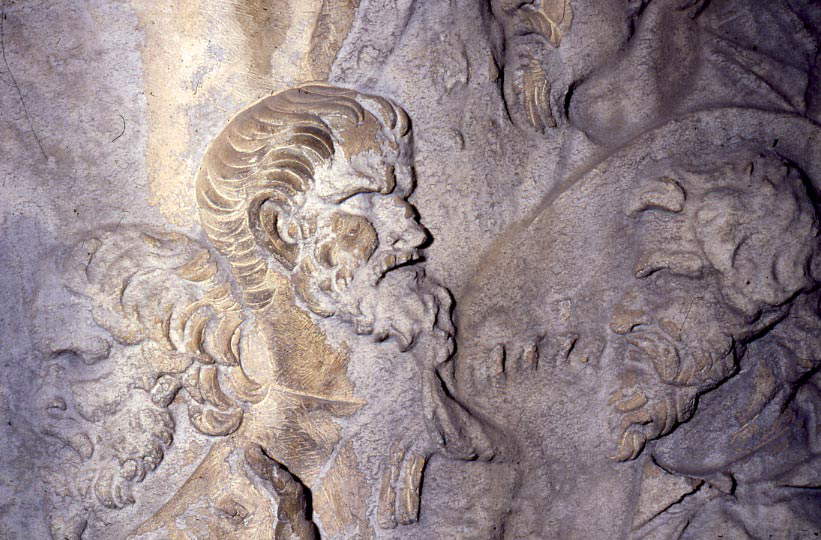 Trajan Column, bearded figures of Dacian soldiers. Evident are yellowish layers of calcium oxalates. Trajan Column, bearded figures of Dacian soldiers. Evident are yellowish layers of calcium oxalates.