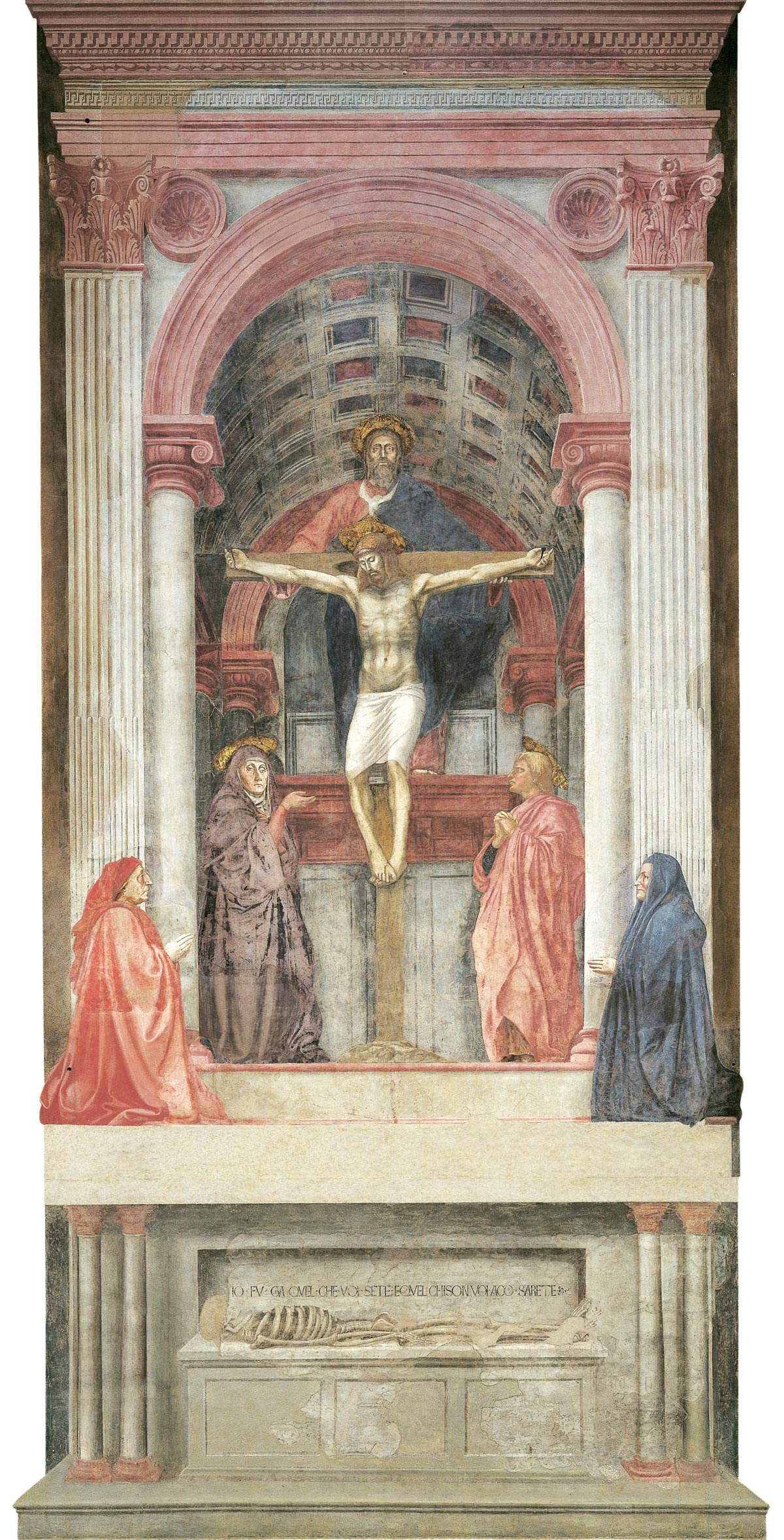 Masaccio, Dreifaltigkeit (1426-1427; Fresko, 667 x 317 cm; Florenz, Santa Maria Novella) Masaccio, Dreifaltigkeit (1426-1427; Fresko, 667 x 317 cm; Florenz, Santa Maria Novella)