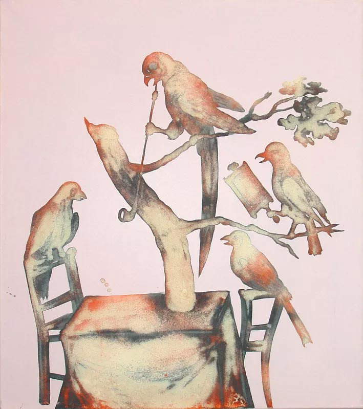 Nicola Bolla, Sans titre (oiseaux) (2000 ; huile et pigments sur toile, 88,9 x 78,7 cm) Nicola Bolla, Sans titre (oiseaux) (2000 ; huile et pigments sur toile, 88,9 x 78,7 cm)