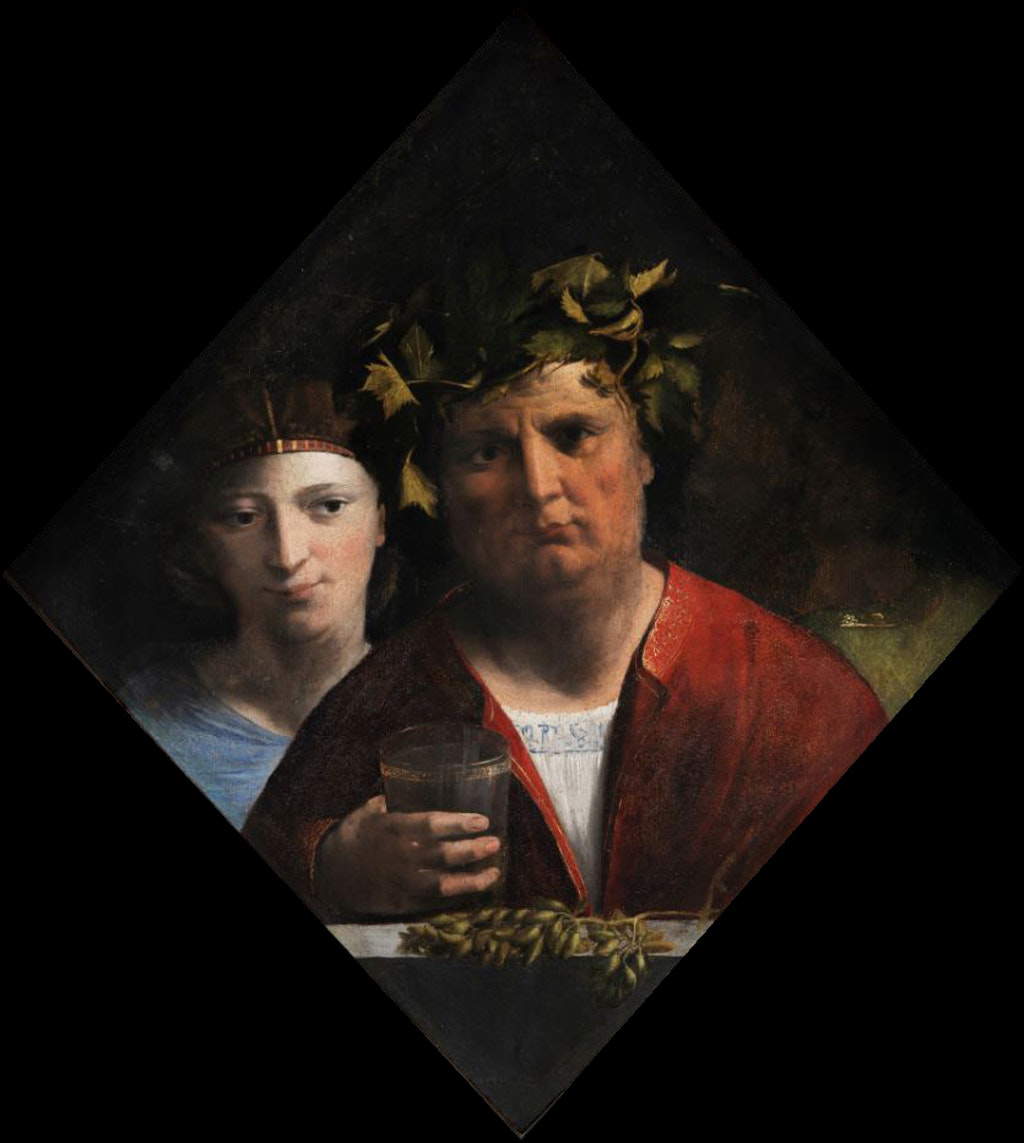 Ambito ferrarese, L'Ebbrezza (1520-1522 um; Öl auf Tafel, 102 x 86 cm; Modena, Galleria Estense) Ambito ferrarese, L'Ebbrezza (1520-1522 um; Öl auf Tafel, 102 x 86 cm; Modena, Galleria Estense)