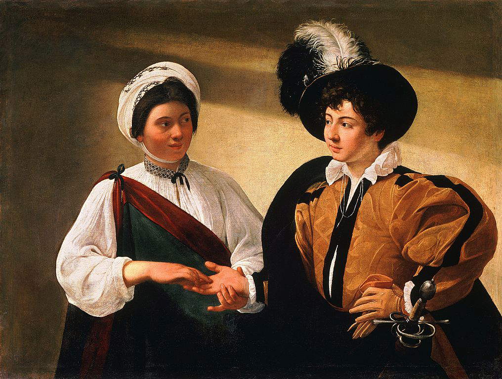 Caravaggio, Das Glück (1596-1597; Öl auf Leinwand, 99 x 131 cm; Paris, Louvre) Caravaggio, Das Glück (1596-1597; Öl auf Leinwand, 99 x 131 cm; Paris, Louvre)