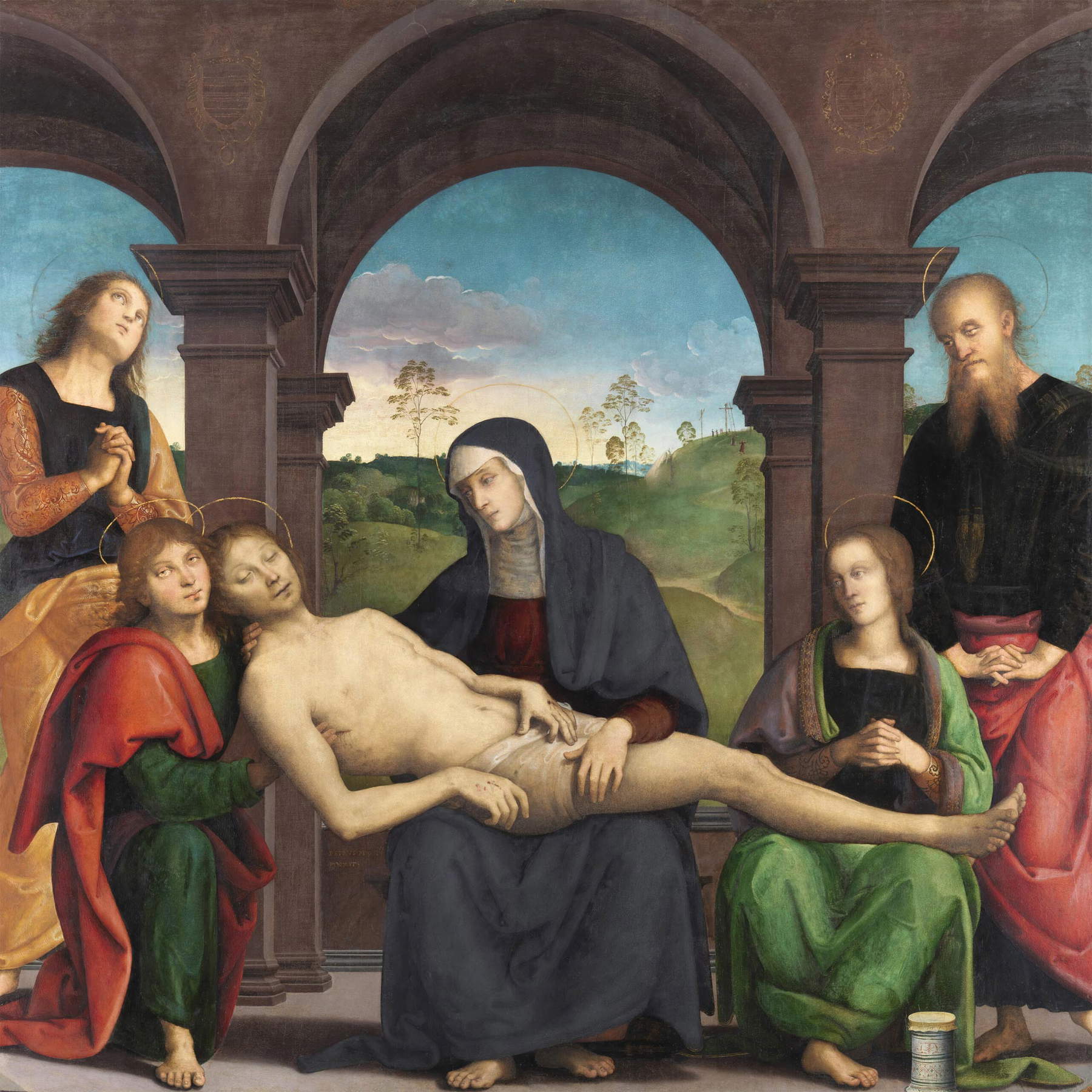 Perugino, Pieta (c. 1495; oil on panel, 171.5 x 169.5 cm; Dublin, National Gallery of Ireland) Perugino, Pieta (c. 1495; oil on panel, 171.5 x 169.5 cm; Dublin, National Gallery of Ireland)