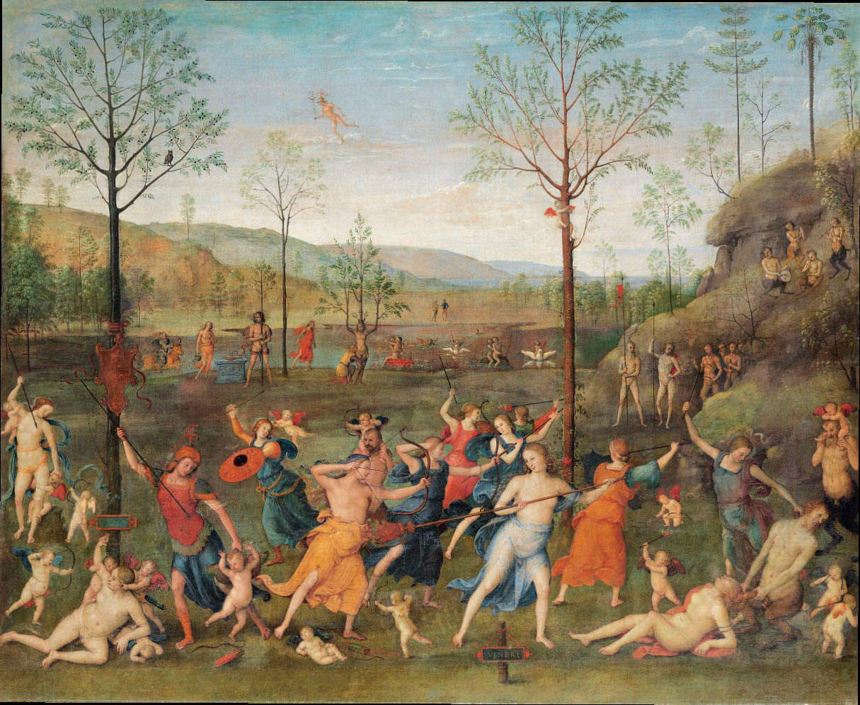 P&eacute;rugin, Lutte entre l'amour et la chastet&eacute; (1502-1505 ; tempera sur toile, 160 x 191 cm ; Paris, mus&eacute;e du Louvre, inv. 722)