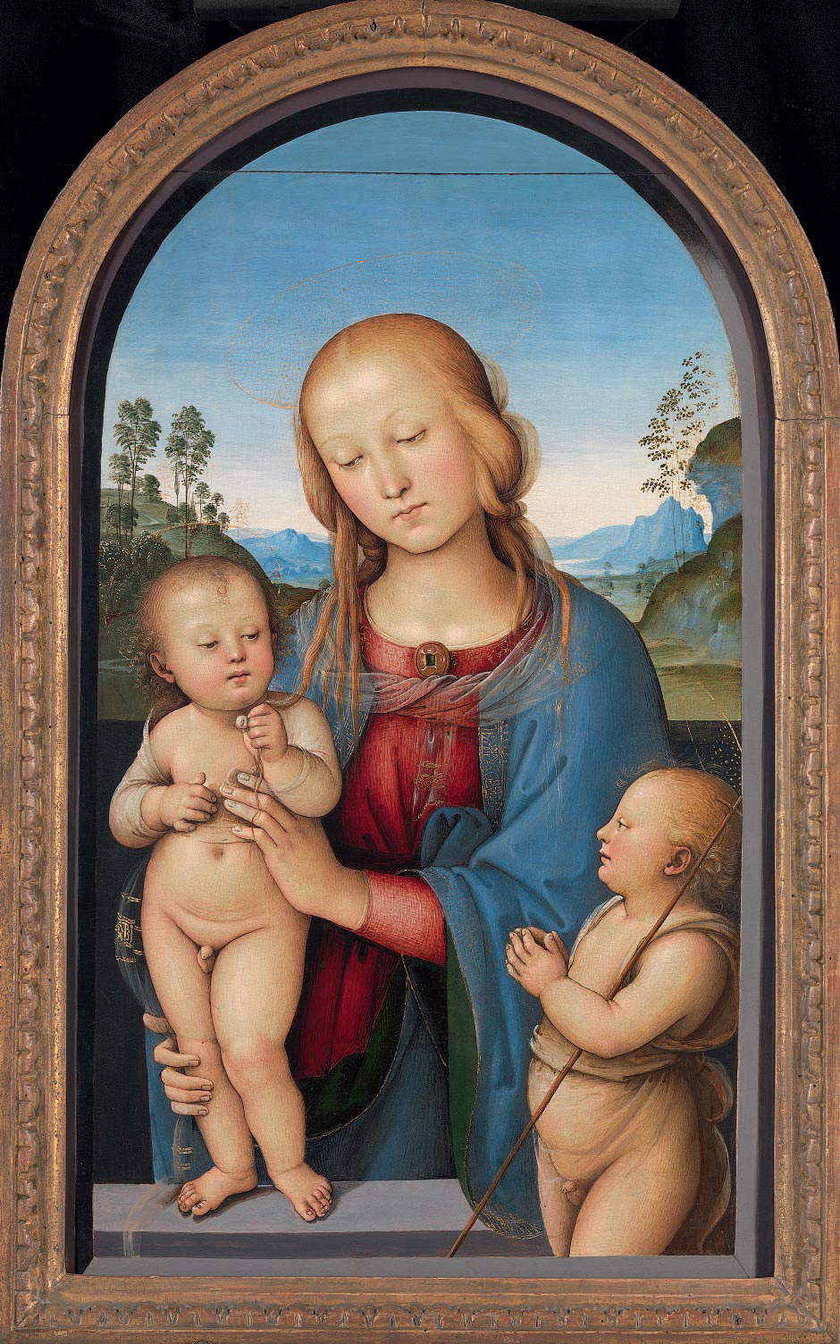 Pérugin, Vierge à l'enfant avec saint Jean (vers 1487-1490 ; tempera et or sur panneau, 68,5 x 44,5 cm ; Londres, The National Gallery, inv. NG181)