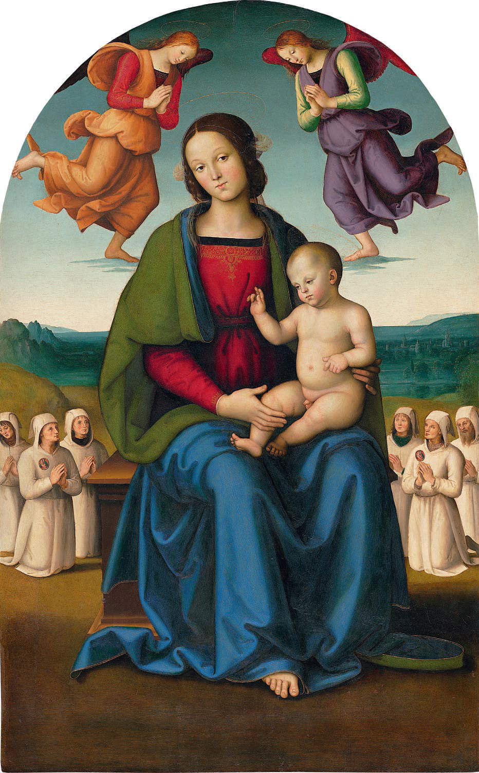 Pérugin, Madone de la confrérie de la Consolation (1496-1498 ; tempera et huile sur panneau, 146 x 104 cm ; Pérouse, Galleria Nazionale dell'Umbria, inv. 270)