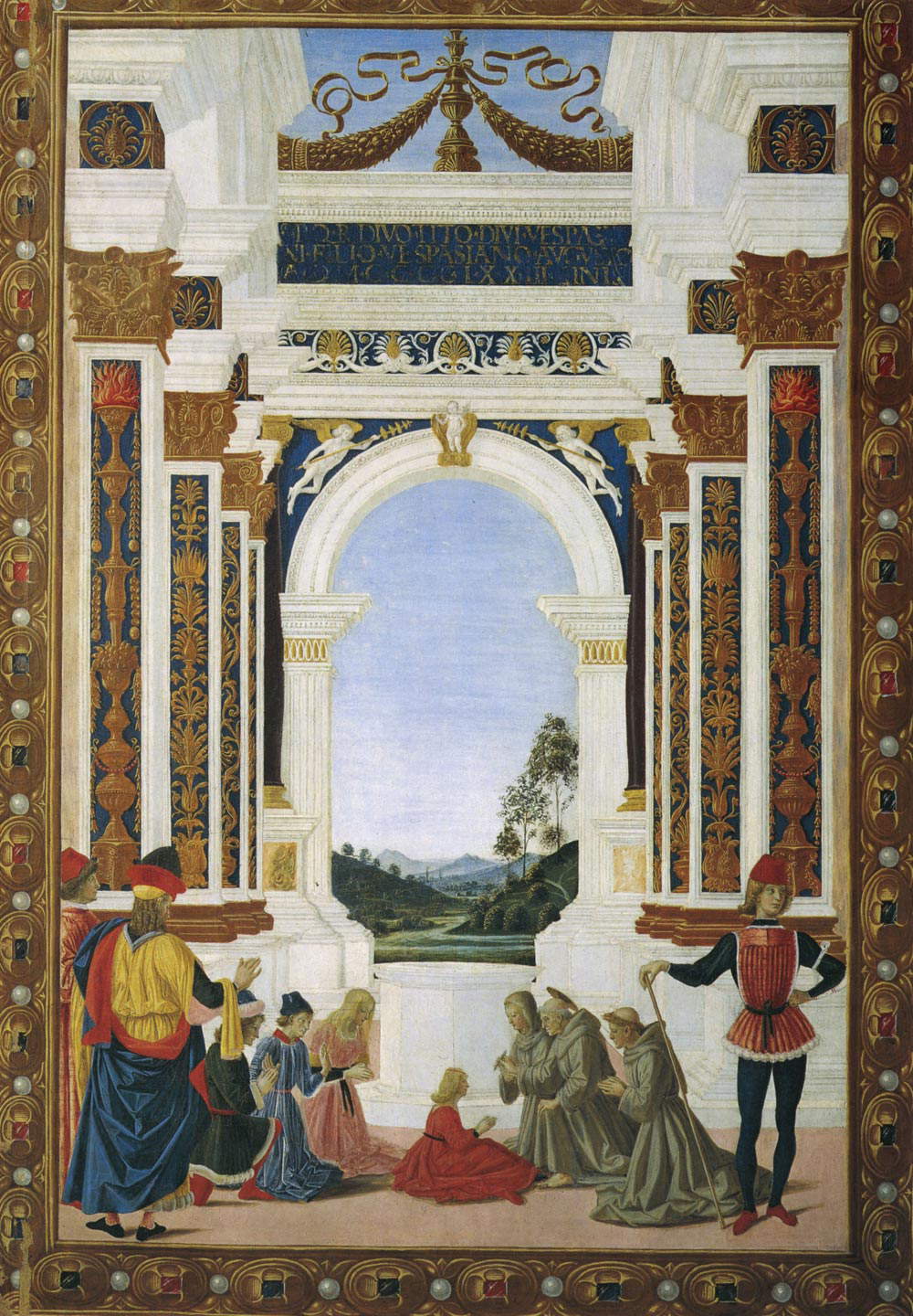 Pérugin, Saint Bernardino guérit la fille de Giovanni Antonio da Rieti d'un ulcère (1473 ; tempera sur panneau, 75 x 57 cm ; Pérouse, Galleria Nazionale dell'Umbria)